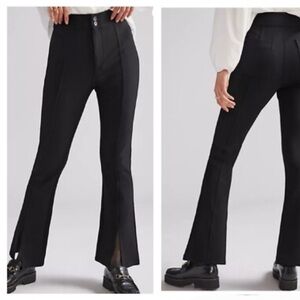 Anthropologie Maeve womans Black Slit Split Front Flared Ponte Pants size XS